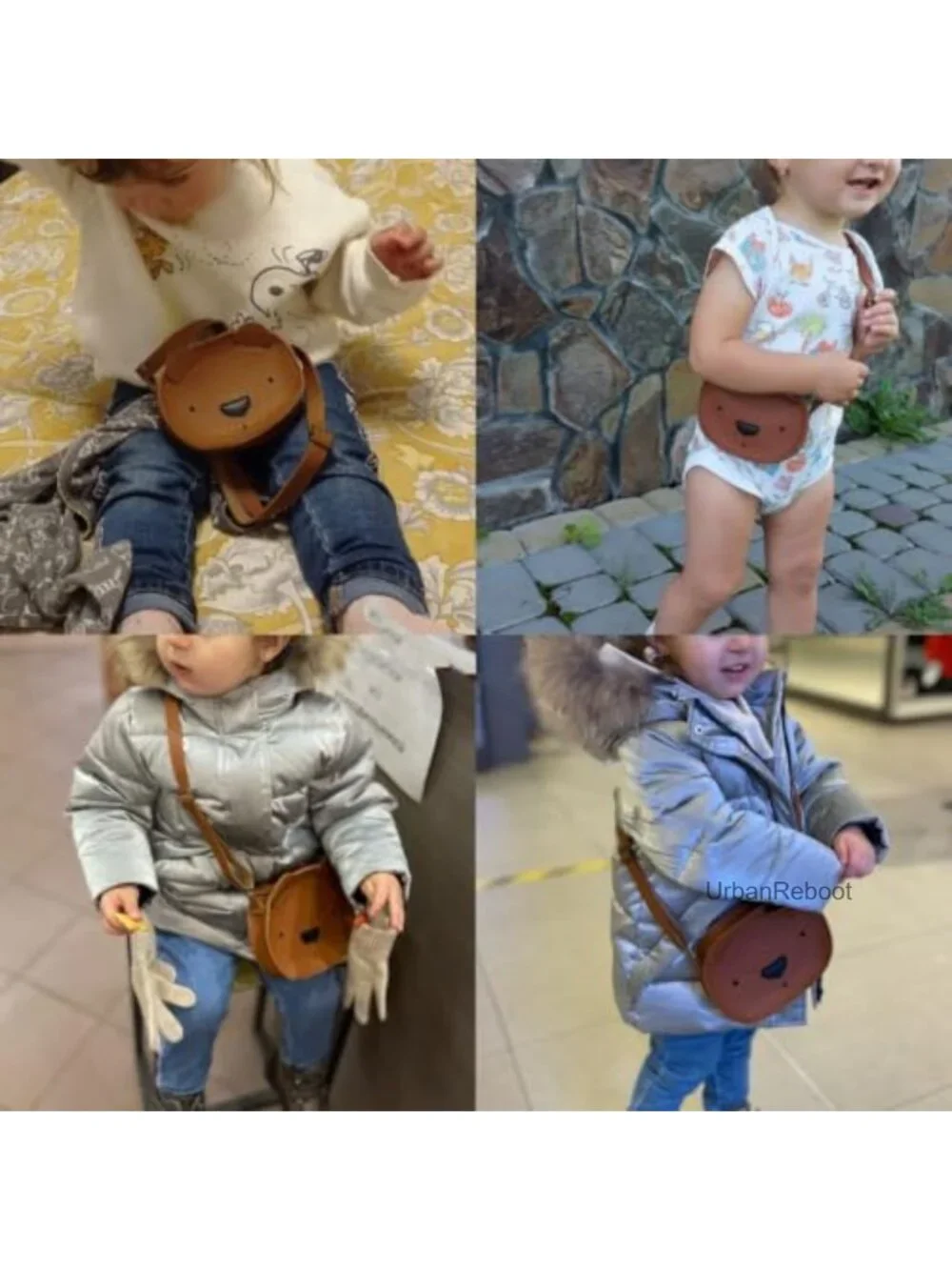 Cute Cartoon Bear PU Leather Mini Coin Purse Crossbody Bag for Little Girls